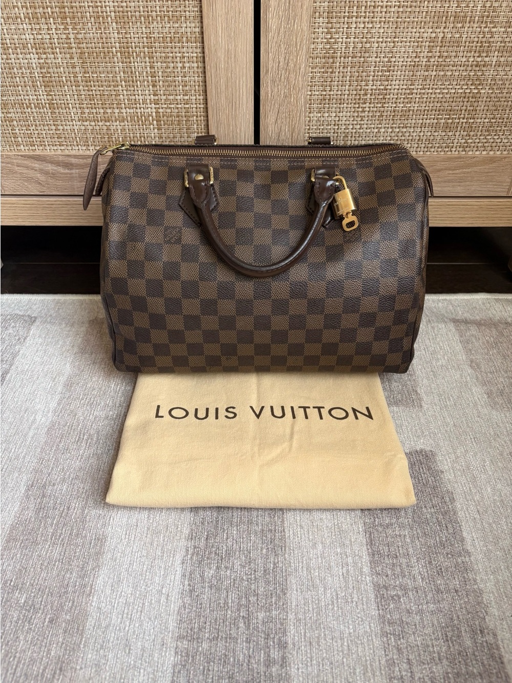 LOUIS VUITTON Speedy 30 Damier Ebene Canvas Brown Boston Satchel Handbag DU4047